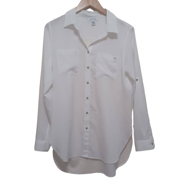 Calvin Klein womens slightly transparent button down shirt Size M - Picture 1 of 5
